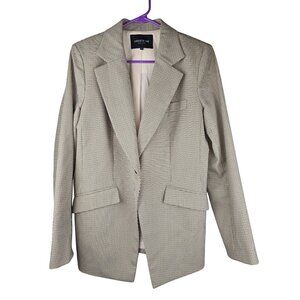 Lafayette 148 Womens Houndstooth Blazer Size 8 Beige & Black Wool Blend
